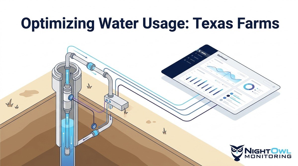 Diagram of a well pump connected to a digital dashboard, illustrating smart well monitoring.